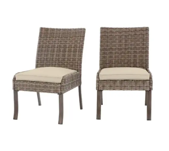 Photo 1 of (READ FULL POST) Windsor Brown Wicker Outdoor Patio Stationary Armless Dining Chair - 2 CHAIRS