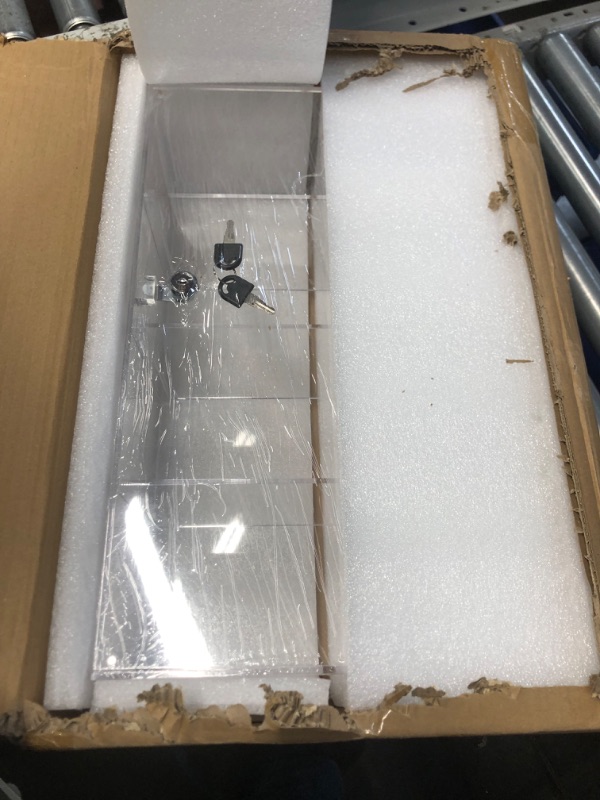 Photo 1 of Acrylic Display Case with Lock Key Countertop Display Case with Shelves Locking Display Case for Collectibles Clear Showcase Retail Display Cabinet Safe Storage, Removable 4 Shelf 12x6x19 inch Removable 4 Shelf 11.8x5.9x18.9 inch