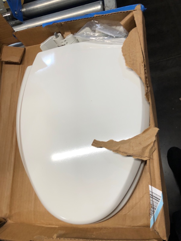 Photo 2 of **FOR PARTS** **NON REFUNDABLE** Kendall Toilet Seat, Slow Close, Non Slip Premium Wood, Easy Clean, Easy Install, Elongated, White White Elongated 1-Pack Toilet Seat