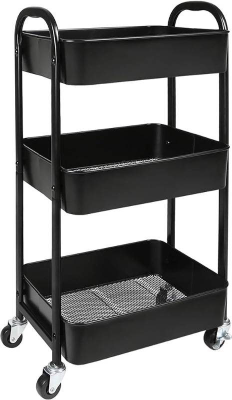 Photo 1 of  3-Tier Rolling Utility Cart with Caster Wheels,Easy Assembly, for Kitchen, Bathroom (Black)