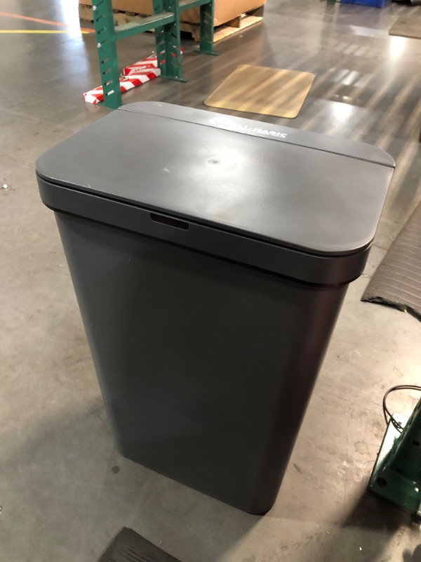 Photo 2 of ***USED - NO BATTERIES - UNABLE TO TEST MOTION SENSING FUNCTION***
SIMPLI-MAGIC 79503 13 Gallon Touchless Sensor Trash Can, Rectangle Garbage Bin, Perfect for Home, Kitchen, Office, Gray