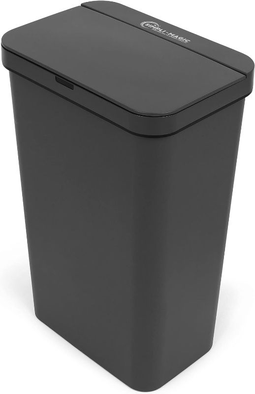 Photo 1 of ***USED - NO BATTERIES - UNABLE TO TEST MOTION SENSING FUNCTION***
SIMPLI-MAGIC 79503 13 Gallon Touchless Sensor Trash Can, Rectangle Garbage Bin, Perfect for Home, Kitchen, Office, Gray