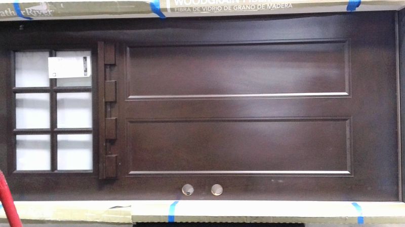 Photo 2 of ***SEE NOTES*** 
36 in. x 80 in. Everland Chestnut Grain Left Hand Inswing Avenue 1/4 Lite Finished Fiberglass Prehung Front Door
