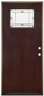 Photo 1 of ***SEE NOTES*** 
36 in. x 80 in. Everland Chestnut Grain Left Hand Inswing Avenue 1/4 Lite Finished Fiberglass Prehung Front Door
