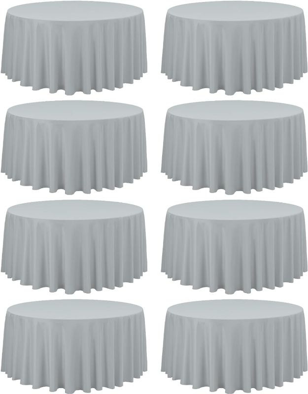 Photo 1 of (READ FULL POST) 8 Pack Round Tablecloth 90 Inch - Light Grey Polyester Table Cloth for Round Table, Premium Stain and Wrinkle Resistant Washable Fabric Table Cover for Wedding Party Banquet Restaurant Reception
