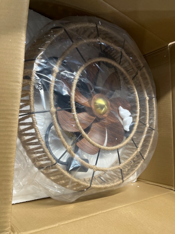 Photo 1 of 20" Cage Low Profile Bladeless Ceiling Fan with Light and Remote, Farmhouse Flush Mount Boho Ceiling Fans Light, Enclosed Industrial Ceiling Fan 6 Speed Reversible w/ 4 bulbs. Bird's Nest