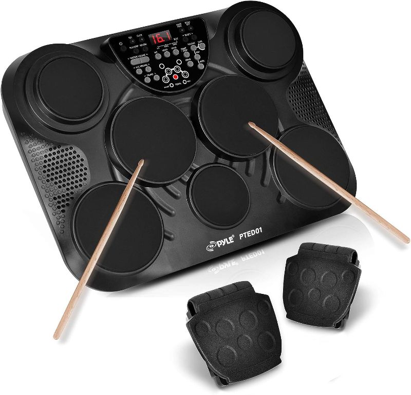 Photo 1 of (READ FULL POST) Pyle Portable Drums, Tabletop Drum Set, 7 Pad Digital Drum Kit, Touch Sensitivity, Wireless Electric Drums, Drum Machine, Electric Drum Pads, LED Display, Mac & PC - PTED01
