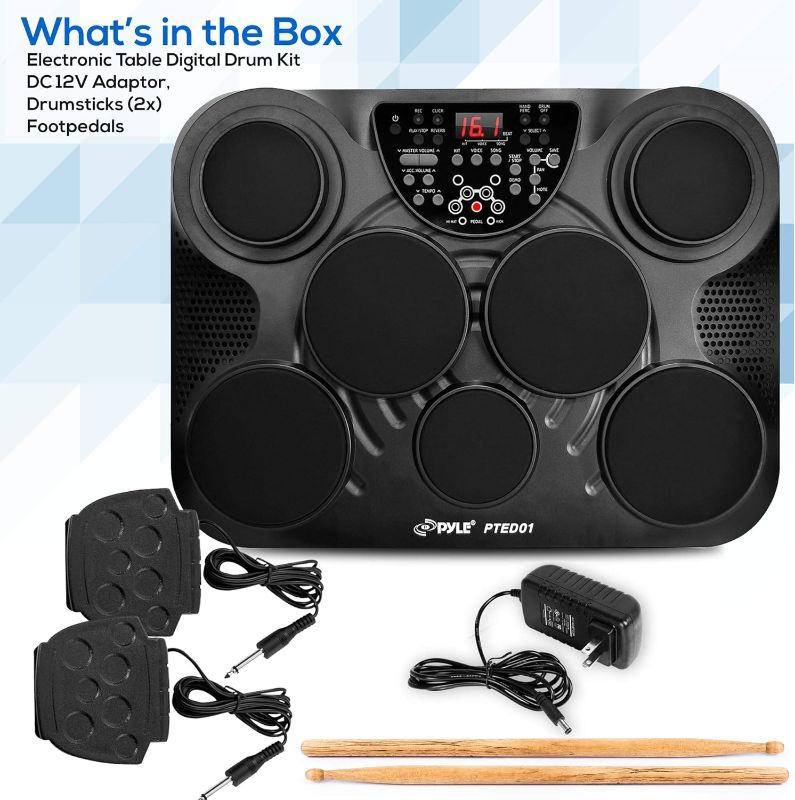 Photo 6 of (READ FULL POST) Pyle Portable Drums, Tabletop Drum Set, 7 Pad Digital Drum Kit, Touch Sensitivity, Wireless Electric Drums, Drum Machine, Electric Drum Pads, LED Display, Mac & PC - PTED01
