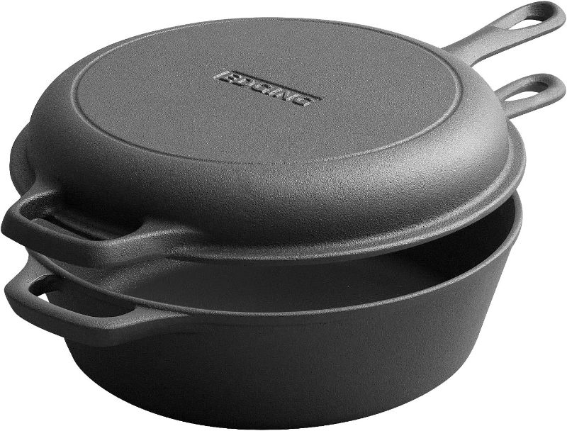 Photo 1 of ***HEAVILY USED AND DIRTY - SEE PICTURES - NO PACKAGING***
Edging 2-in-1 Pre-Seasoned Cast Iron Dutch Oven Pot with Skillet Lid Set, 10" Skillet/ 3QT Pot for Cooking, Baking, Frying and Camping, 10.2'' L x 10.2'' W x 3.1'' 