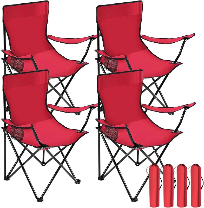 Photo 1 of (STOCK PHOTO FOR SAMPLE ONLY) - 4 Pack Folding Camping Chairs with Carrying Bag Portable Lawn Chairs Lightweight Beach Chairs Outdoor Collapsible Chair with Mesh Cup Holder for Travel Outside Camp Beach Fishing Sports