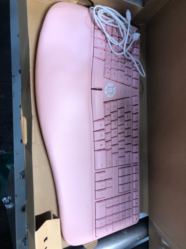 Photo 2 of MEETION Ergonomic Wireless Keyboard and Mouse, Ergo Keyboard with Vertical Mouse, Split Keyboard with Cushioned Wrist Palm Rest Natural Typing Rechargeable Full Size, Windows/Mac/Computer/Laptop, Pink