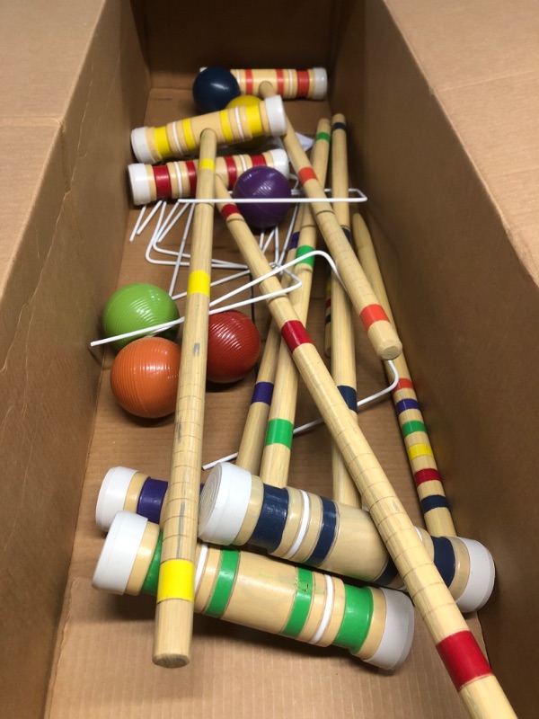 Photo 3 of Juegoal Six Player Croquet Set with Wooden Mallets Colored Balls for Lawn, Backyard and Park, 28 Inch Burlywood