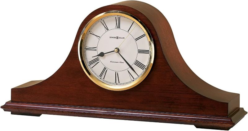 Photo 1 of **NON-REFUNDABLE, PARTS ONLY** Howard Miller Christopher Mantel Clock 635-101 ? Windsor Cherry Finish, Brass Accents, Black Roman Numerals, Quartz Single-Chime Movement, Volume Control