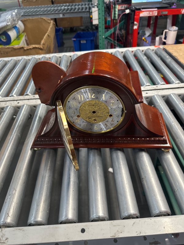 Photo 7 of **NON-REFUNDABLE, PARTS ONLY** Howard Miller Christopher Mantel Clock 635-101 ? Windsor Cherry Finish, Brass Accents, Black Roman Numerals, Quartz Single-Chime Movement, Volume Control