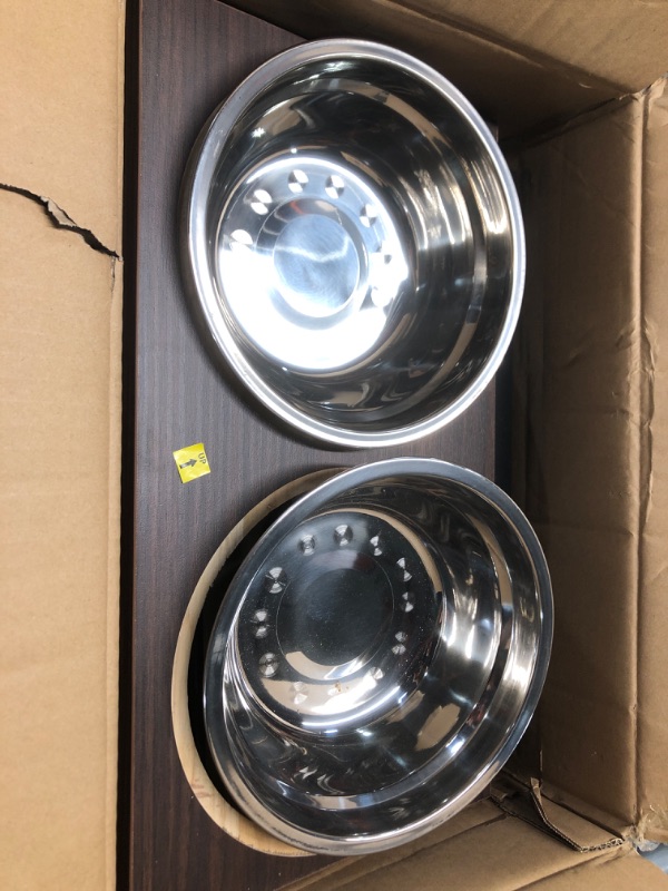 Photo 3 of ***USED - LIKELY MISSING PARTS - UNABLE TO VERIFY FUNCTIONALITY***
Elevated Dog Bowl: Adjustable Raised Dog Bowl Stand 8 Heights for Large Medium Small Dog, Pawtners 15° Tilted Metal & Wood Pet Feeder Station with Double Stainless Steel Food Water Bowl Se