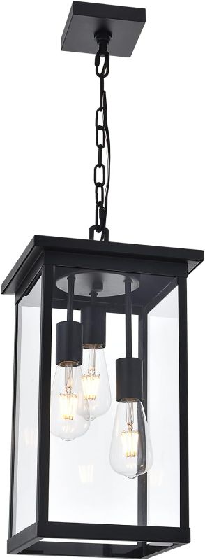 Photo 1 of **MINOR SCRATCHES ON ITEM**
3-Light Black Outdoor Pendant Light Fixture, Adjustable Exterior Hanging Lantern Porch Light
