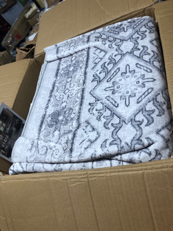 Photo 1 of Washable Living Room Area Rug: 9x12 Large Super Soft Vintage Rugs Bedroom Oriental Indoor Rug Water Resistant Ultra Thin Carpet Non-Slip Backing Distressed Rugs for Kitchen 9x12 Grey Grey 9X12