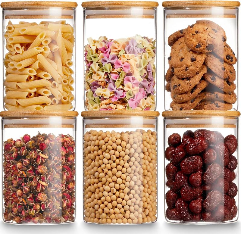 Photo 1 of (STOCK PHOTO FOR SAMPLE) - PLASTIC Storage Jars with Bamboo Lid, 27 OZ Airtight Food Storage Jar with Labels, Clear Kitchen Canisters for Candy, Cookie, Rice, Coffee Beans, Snacks, Spices