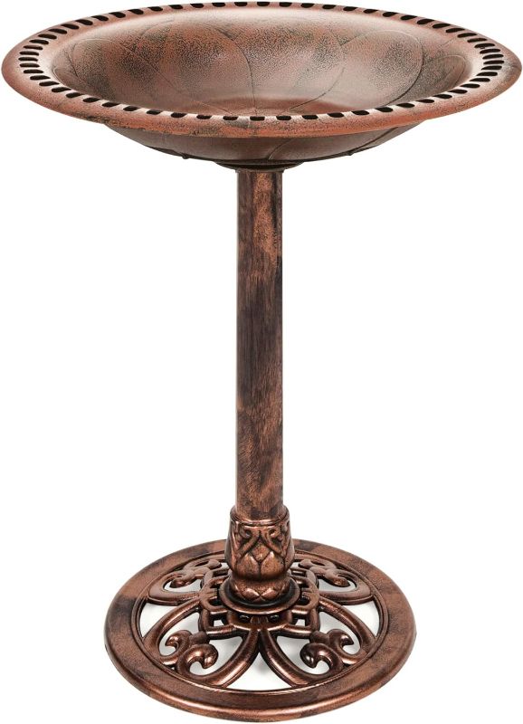 Photo 1 of (STOCK PHOTO FOR SAMPLE ONLY) - Best Choice Products 28in Pedestal Bird Bath, Vintage Outdoor Resin Accent Decoration w/Fleur-de-Lis Accents - Copper