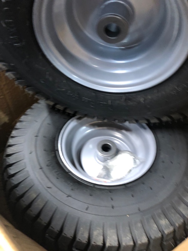 Photo 2 of (2 Pack) 15 x 6.00-6 Tire and Wheel Set - for Lawn Tractors with 3” Centered Hub and 3/4" Sintered iron bushings
