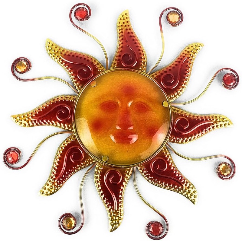 Photo 1 of Aint It Nice Metal Sun Wall Decor Art Acrylic Center 3D Celestial Face Indoor Outdoor Plaque Sculpture Red Rays, Diameter: 18 Inch