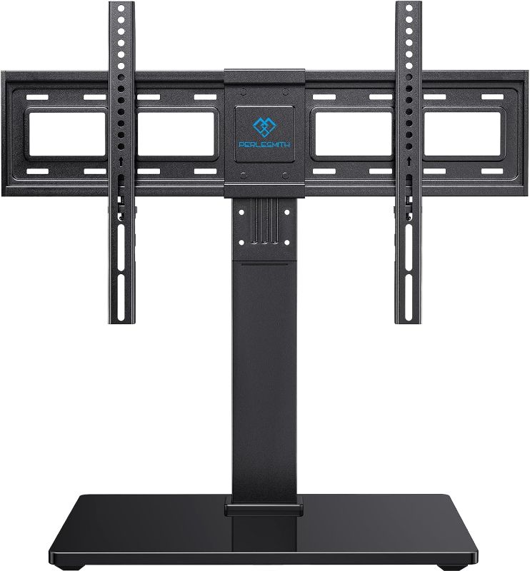 Photo 1 of (NON-REFUNDABLE) PERLESMITH Universal Swivel TV Stand Base, Table Top TV Stand for 37 to 65,70,75 inch LCD LED TVs, Height Adjustable TV Mount Stand with Tempered Glass Base, VESA 600x400mm, Holds up to 99lbs, PSTVS13
