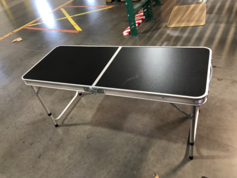 Photo 2 of ***USED - NO PACKAGING - WOOD CHIPPED - SEE PICTURES***
Camping Folding Aluminum Table with Adjustable Legs for Outdoor Travel Beach, Backyards, BBQ, Party and Picnic Foldable Table