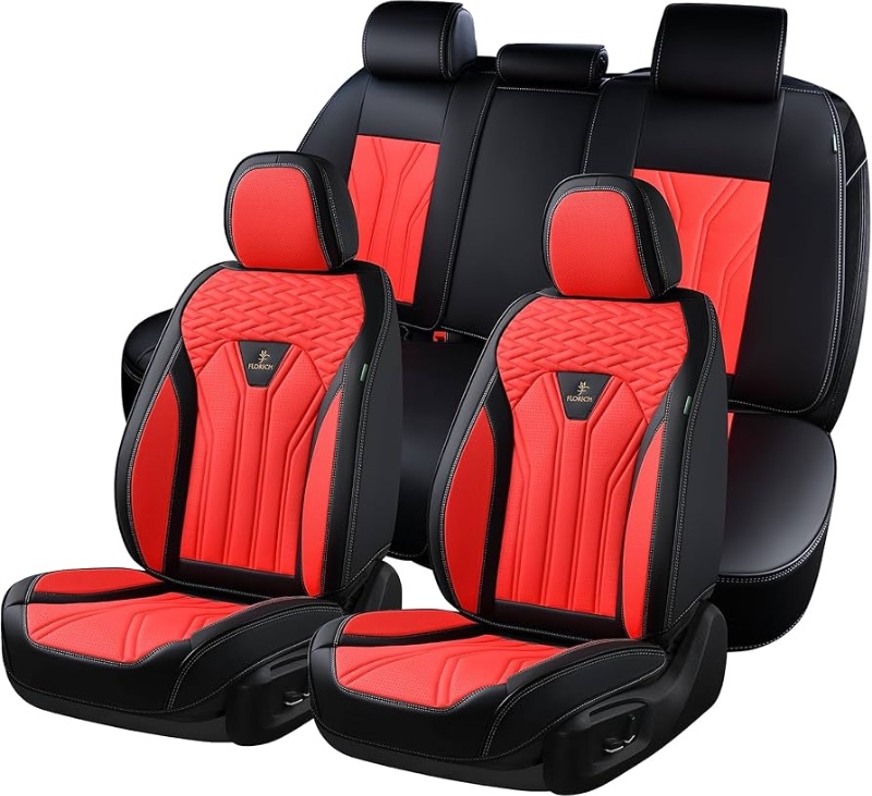 Photo 1 of ***USED - HEADREST MISSING - OTHER PARTS LIKELY MISSING AS WELL***
Leather Seat Covers, Seat Covers Full Set, Car Seat Protectors 5 Seats,Automotive Seat Covers Fit for Most Cars Trucks-Black&Red