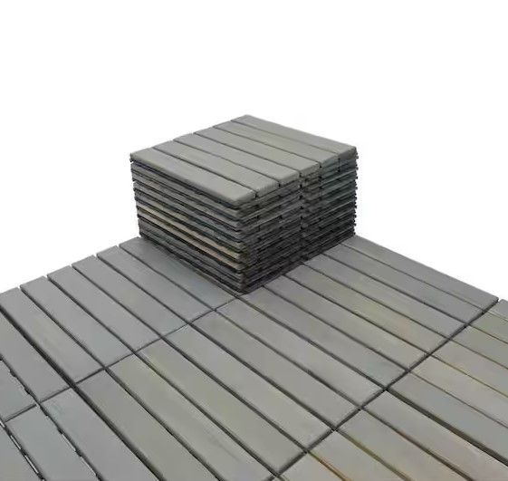 Photo 1 of (see all images)12 in. x 12 in. Light Gray Square Acacia Wood Interlocking Flooring Tiles Striped Pattern (10 Tiles)
