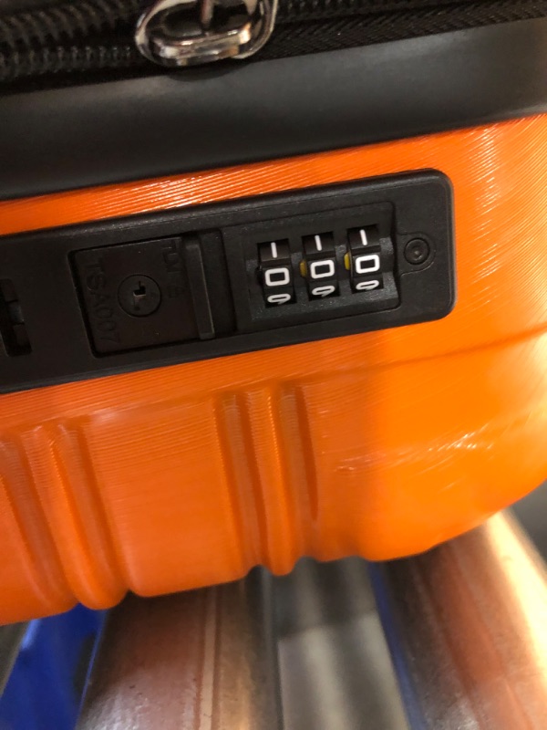 Photo 3 of ***DAMAGED - MISSING A WHEEL - CODE IS 000***
Luggage Suitcase PC+ABS with TSA Lock Expandable Hardshell Carry On Luggage with Spinner Wheels (Orange, (14/20))