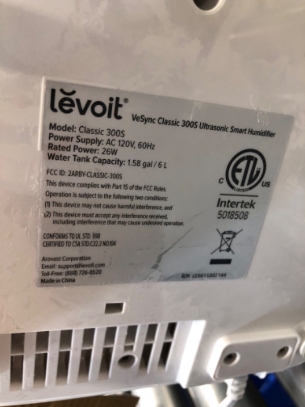 Photo 2 of ***USED AND DIRTY - UNABLE TO TEST***
LEVOIT Smart Humidifiers for Bedroom Large Room Home,(6L) Cool Mist Top Fill Essential Oil Diffuser for Baby  Gray