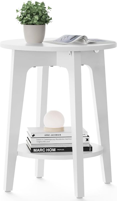 Photo 1 of (READ FULL POST) VASAGLE Round Side Table with Lower Shelf, End Table for Small Spaces, Nightstand for Living Room, Bedroom, White ULET283T14, 15.8 x15.8 x 19.7 Inches
