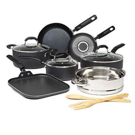 Photo 1 of **parts only** Goodful Premium Non-Stick Cookware Set  Pots and Pans Diamond Reinforced Coating 12-Piece Charcoal Gray