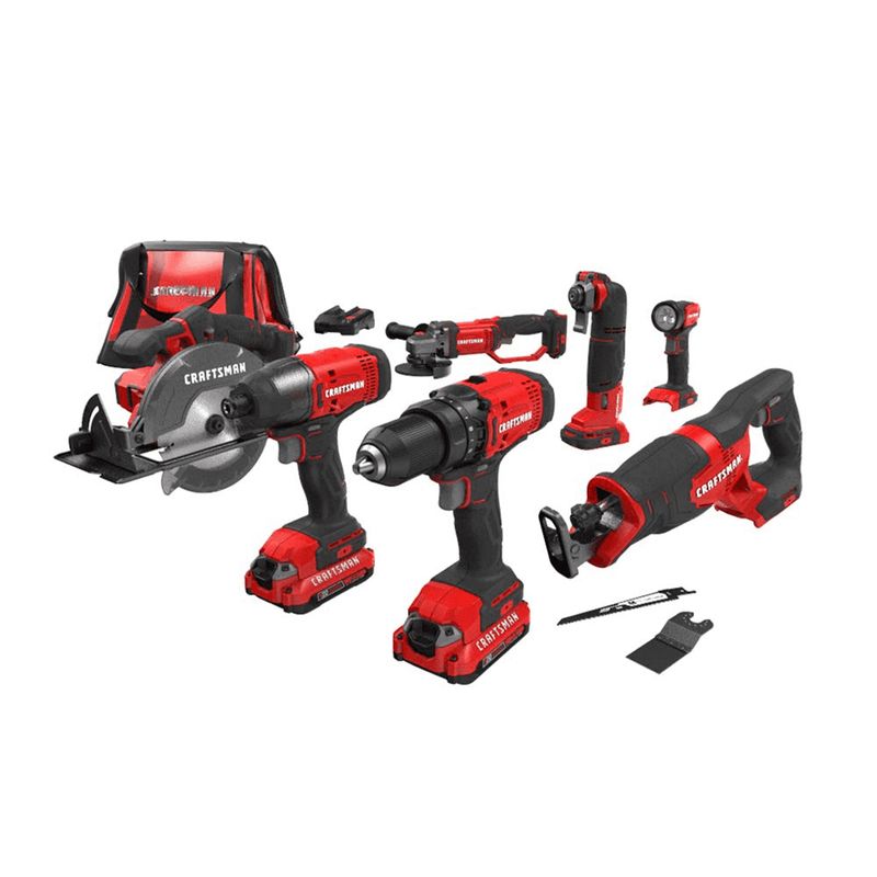 Photo 1 of ***USED - MISSING PARTS - DOESN'T POWER ON - SEE COMMENTS***
Craftsman V20 Cordless Brushed 7 Tool Combo Kit