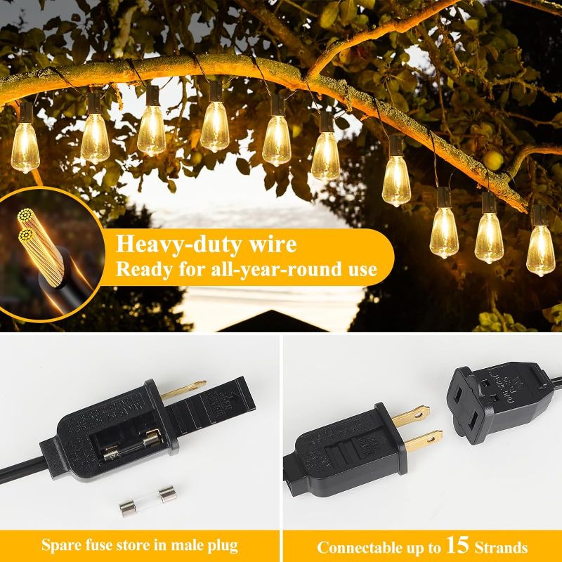 Photo 3 of (READ FULL POST) Brightever LED Outdoor String Lights 100FT Patio Lights with 52 Shatterproof ST38 Vintage Edison Bulbs, Outside Hanging Lights Waterproof for Porch, Deck, Garden, Backyard, Balcony, 2700K Dimmable 2700K Warm White 100FT