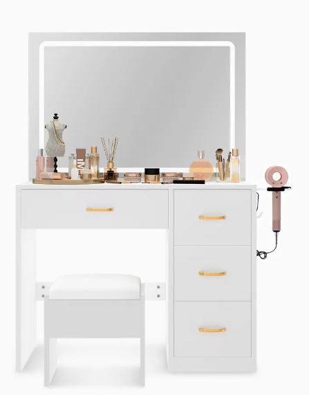 Photo 1 of **DOES NOT COME WITH MIRROR!!! MISSING ITEMS/ UNTESTED**  36" Modern Mirror Makeup Vanity with 4 Drawers Charging Station and Light Strip, White & Black
