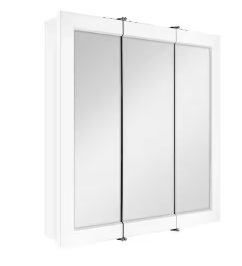 Photo 1 of 24-3/16 in. W x 24 in. H Framed Surface-Mount Tri-View Bathroom Medicine Cabinet with Mirror, White
