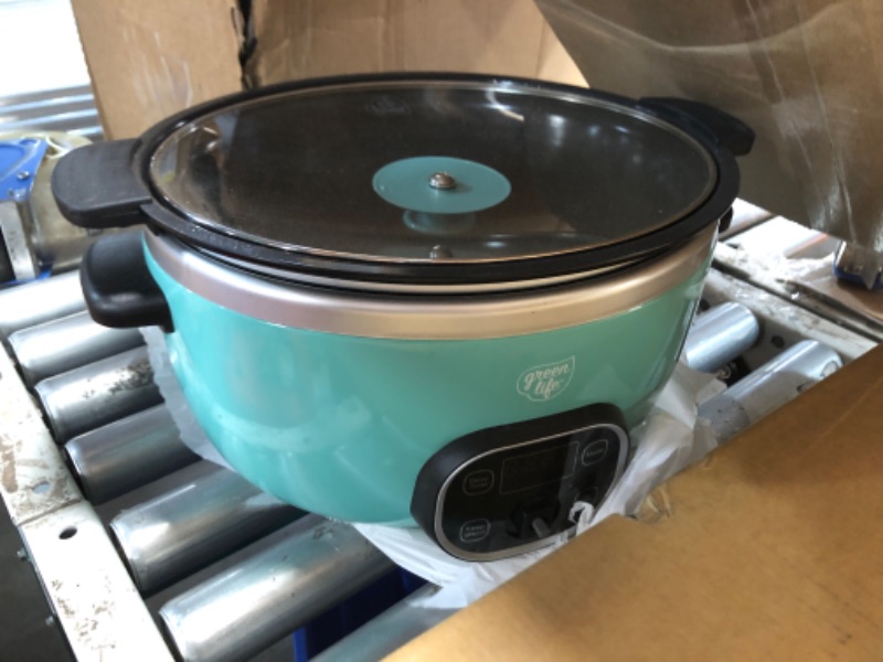 Photo 2 of (MISSING PART/ SEE NOTES) 
GreenLife 6 QT Ceramic Slow Cooker, PFAS-Free, Programmable, Removable Healthy Nonstick Pot for large families, Sear on Stovetop, Keep Warm, Digital Timer, Dishwasher Safe Glass Lid & Crock, Turquoise