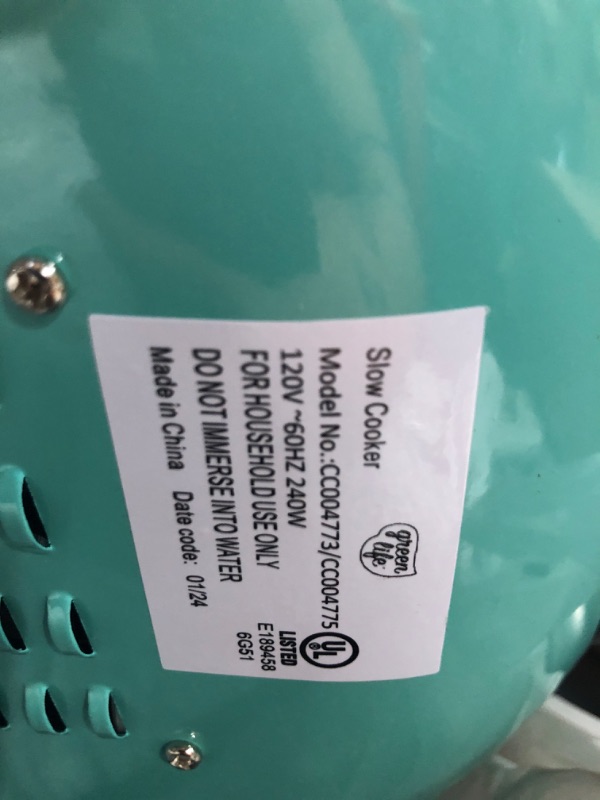 Photo 5 of (MISSING PART/ SEE NOTES) 
GreenLife 6 QT Ceramic Slow Cooker, PFAS-Free, Programmable, Removable Healthy Nonstick Pot for large families, Sear on Stovetop, Keep Warm, Digital Timer, Dishwasher Safe Glass Lid & Crock, Turquoise