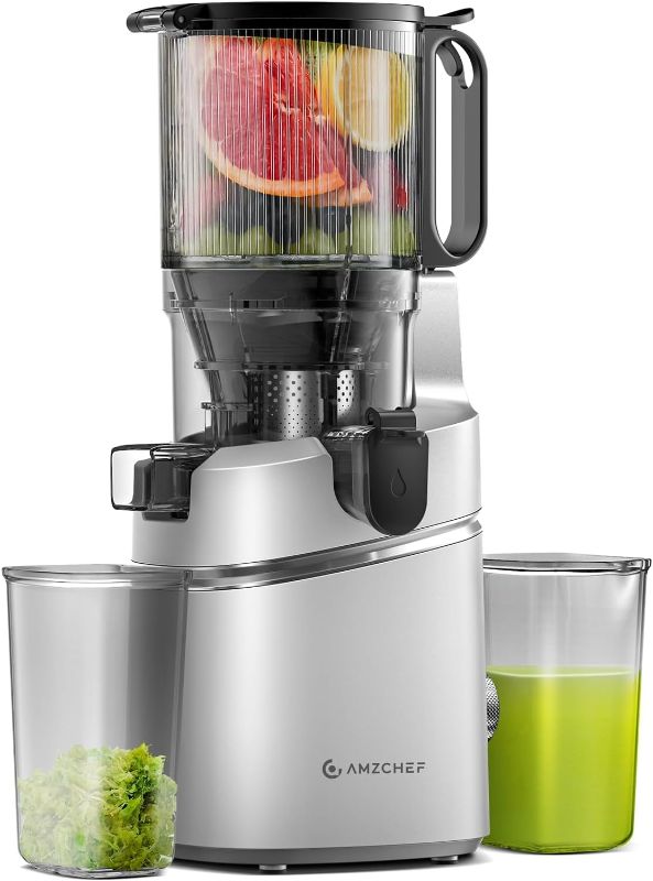 Photo 1 of (READ FULL POST) Juicer Machines, AMZCHEF 5.3-Inch Self-Feeding Masticating Juicer Fit Whole Fruits & Vegetables, Cold Press Electric Juicer Machines with High Juice Yield, Easy Cleaning, BPA Free, 250W-Silver
