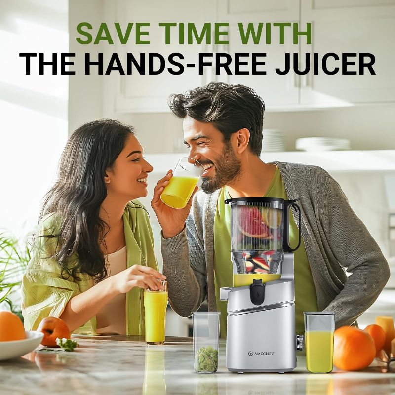 Photo 6 of (READ FULL POST) Juicer Machines, AMZCHEF 5.3-Inch Self-Feeding Masticating Juicer Fit Whole Fruits & Vegetables, Cold Press Electric Juicer Machines with High Juice Yield, Easy Cleaning, BPA Free, 250W-Silver
