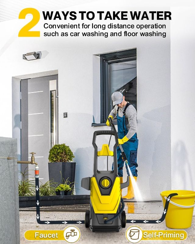 Photo 4 of AgiiMan Electric Pressure Washer, 4200PSI Max 3.0GPM Power Washer Electric Powered with 20FT Hose, 4 Nozzles, Foam Cannon, High Pressure Cleaner Machine for Cars, Patios, Driveways, Fences, Yellow