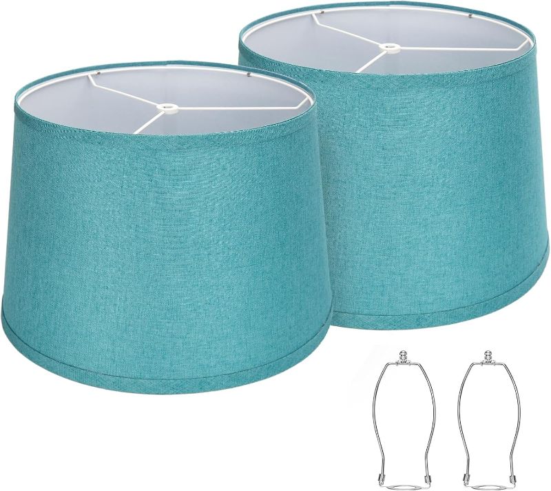 Photo 1 of (READ FULL POST) Lampshades Set of 2, Blue Lampshades for Table Lamps, Floor Lamps, 11.6" Top x 12.6" Bottom x 9.8" High, Fabric Drum Lampshades(Spider Fitter), Modern Lampshades Replacement, Assembly Required
