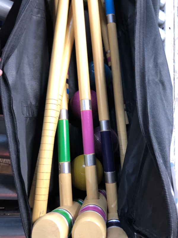 Photo 2 of ***USED MISSING PARTS***Pointyard Six Player Croquet Set, 28’’ Croquet Set with Wooden Mallets/Colored Ball/Wickets/Stakes for Adults/Teenager/Family-Perfect for Lawn/Backyard Game/Park (Includes Carry Bag)