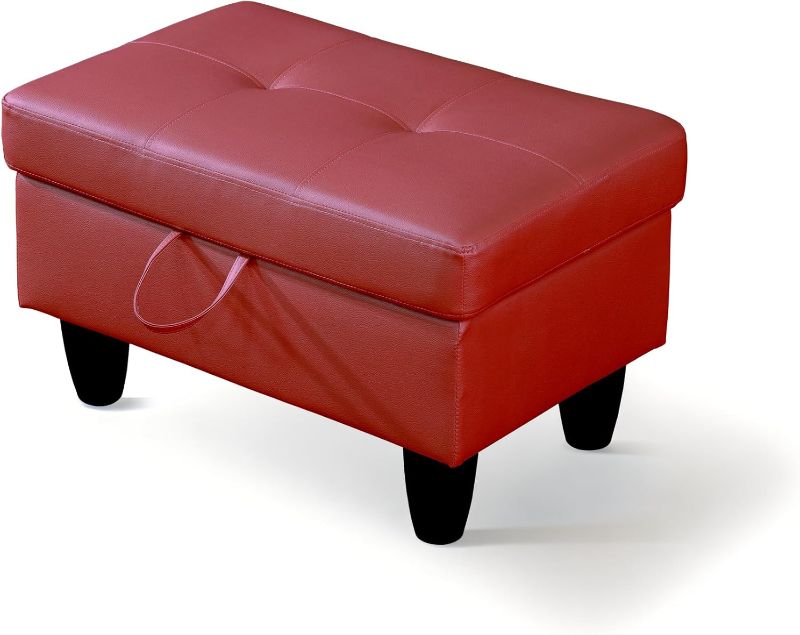 Photo 1 of ***STOCK PHOTO REFERENCE ONLY***GRETERST Ottoman Rectangular Storage Ottoman Bench Faux Leather Footrest Footstool with Hinged Lid for Living Room, Bedroom, Entryway, Red