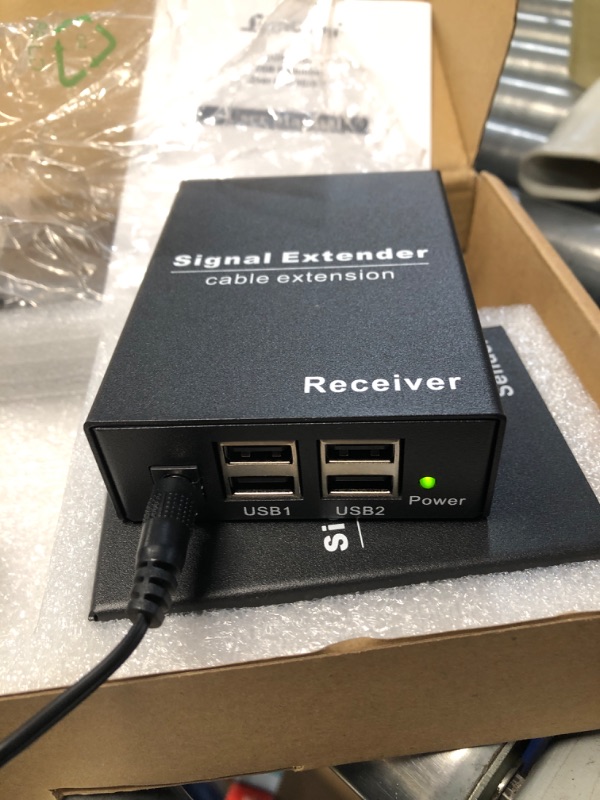 Photo 2 of ***ITEM TESTED FOR POWER, UNABLE TO TEST FURTHER***LornCeng USB Extender to RJ45 Over Cat5e/6/7 up to 492ft/150M, 4 USB 2.0 Ports, USB Ethernet Extender Over IP Gigabit Switch, Plug and Play for Windows, MacOS, Android, Linux, with One Power Adaptor