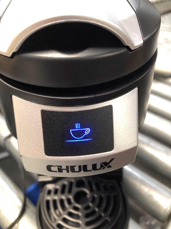 Photo 2 of ***ITEM TESTED FOR POWER, UNABLE TO TEST FURTHER***CHULUX Classic 2 in 1 Single Serve Coffee Maker for K Cup & Ground Coffee, One Button Easy Coffee Machine for Office, RV, Travel and Dorm, Included Coffee Filter, Black