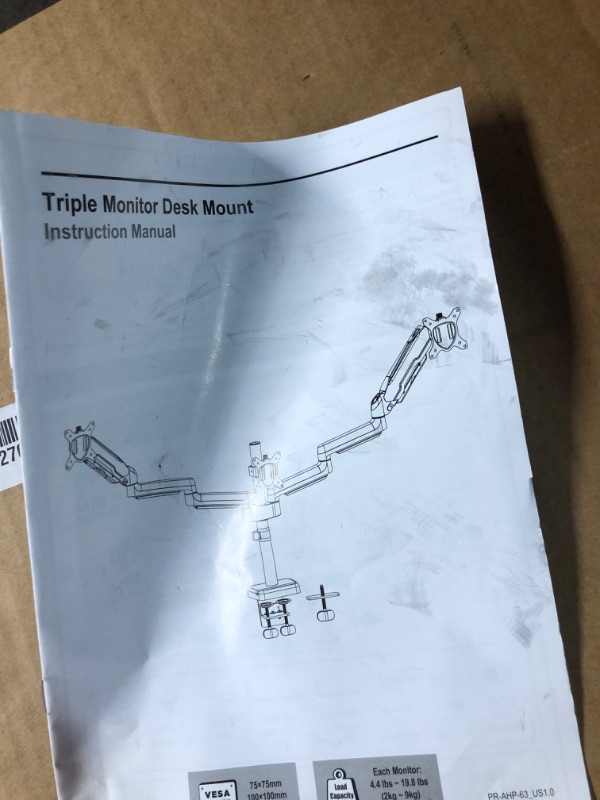 Photo 2 of MOUNT PRO Triple Monitor Desk Mount - Articulating Gas Spring Monitor Arm, Removable VESA Mount Desk Stand with Clamp and Grommet Base - Fits 13 to 27 Inch LCD Computer Monitors, VESA 75x75, 100x100