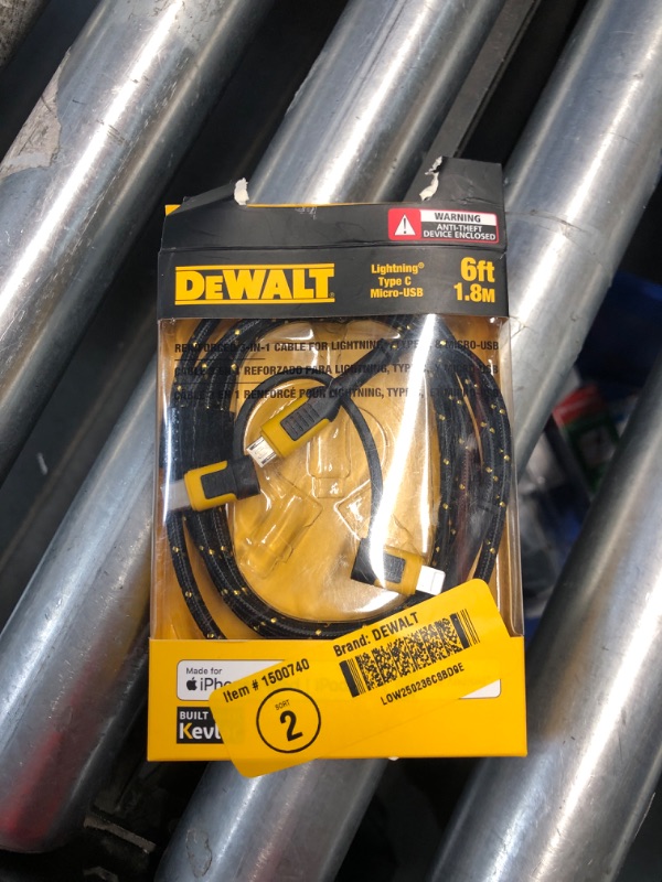 Photo 2 of DEWALT Reinforced 3-in-1 Combo Cable — Multi-Charging Cable — Lightning, Type C, Micro-USB Adapter Cable — Android and Apple Compatible Charging Cable — 3 Way Phone Charger Cable — 6ft 6-Foot