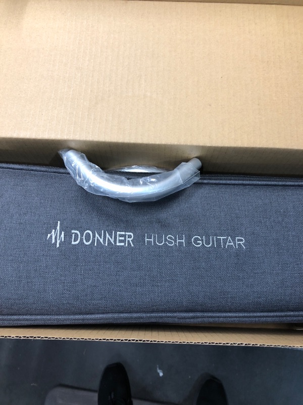 Photo 3 of Donner HUSH-X Electric Guitar Kit - Featherlight Headless Guitar, Great for Travel and Practice, Mahogany Solid Body with Easy Assemble Stands, Gig Bag, All Accessories, Natural